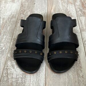 M4DE Black Leather Studded Slide Sandals Size 7 Like New Worn Once